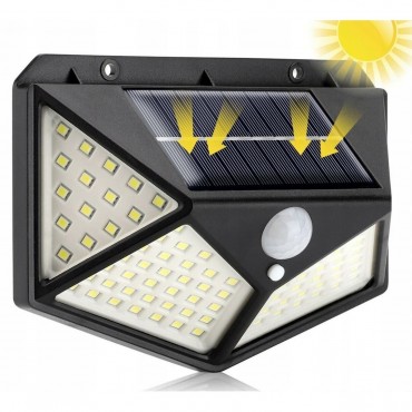 Lampa Solara LED | 100 LED-uri | 600lm | Senzor PIR 120° Detectie 5m | Acumulator 1800mAh | Montaj Perete | Negru