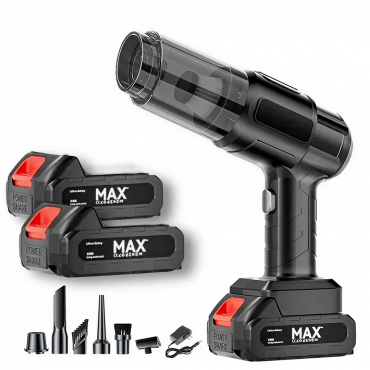 Aspirator Auto 6 in 1 Fara Fir | 100W | 2 Acumulatori | Functii Aspirare, Suflare, Vidare | Filtru HEPA | Negru