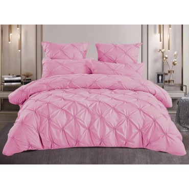Lenjerie de Pat 6 Piese Brodata | Broderie Fina Rezistenta | Cearceaf Pilota 200x230 | Pat 230x250 | 4 Fete Perna 50x70 si 70x70 | Roz