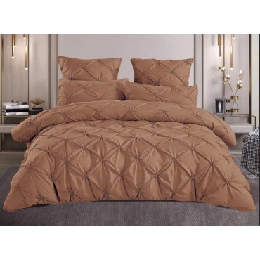 Lenjerie de Pat 6 Piese Brodata | Broderie Fina Rezistenta | Cearceaf Pilota 200x230 | Pat 230x250 | 4 Fete Perna 50x70 si 70x70 | Maro