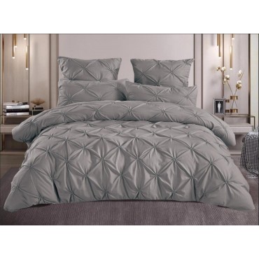 Lenjerie de Pat 6 Piese Brodata | Broderie Fina Rezistenta | Cearceaf Pilota 200x230 | Pat 230x250 | 4 Fete Perna 50x70 si 70x70 | Gri