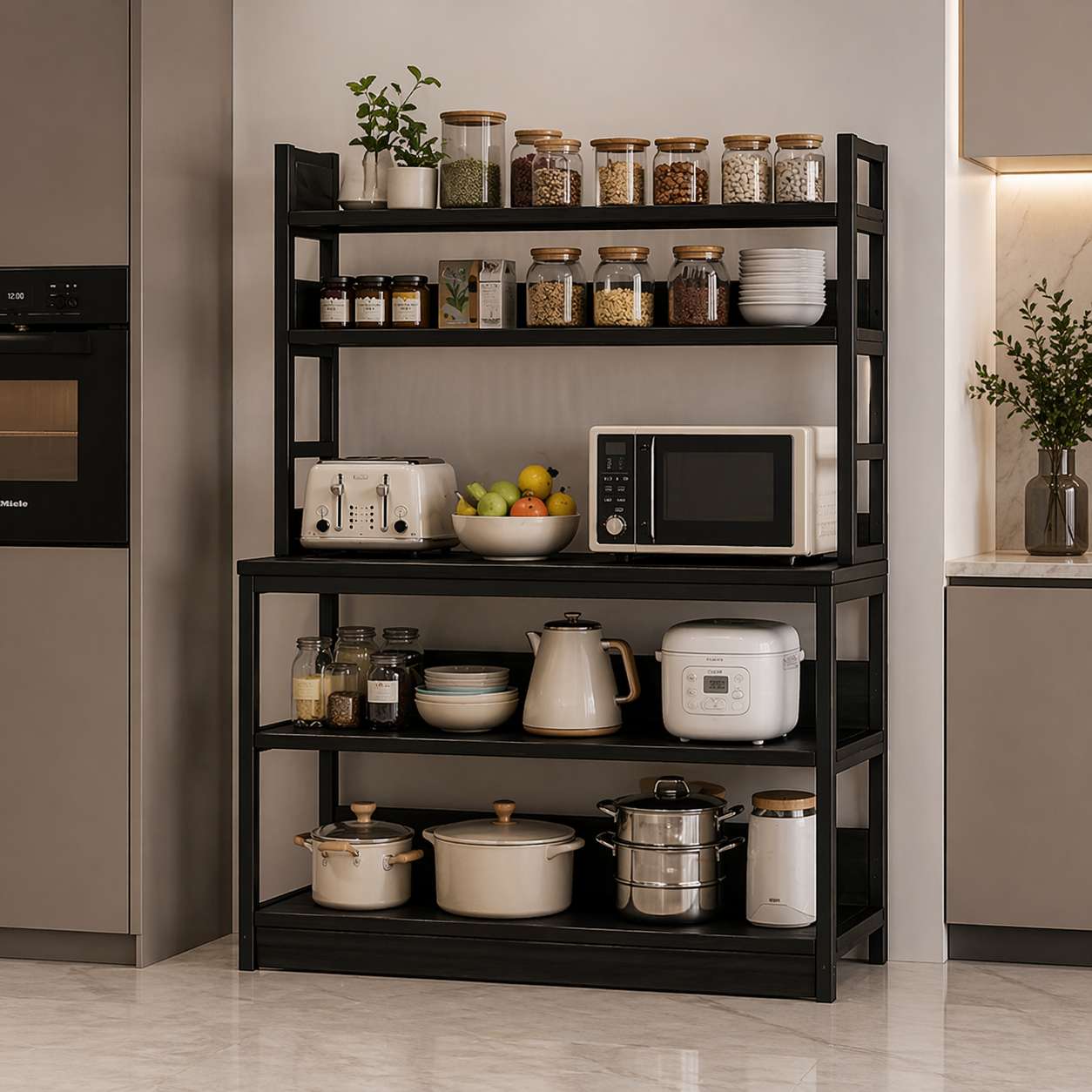 Etajera bucatarie multifunctionala 120x35x158 cm negru gri – organizare completa, spatiu extins, design modern premium