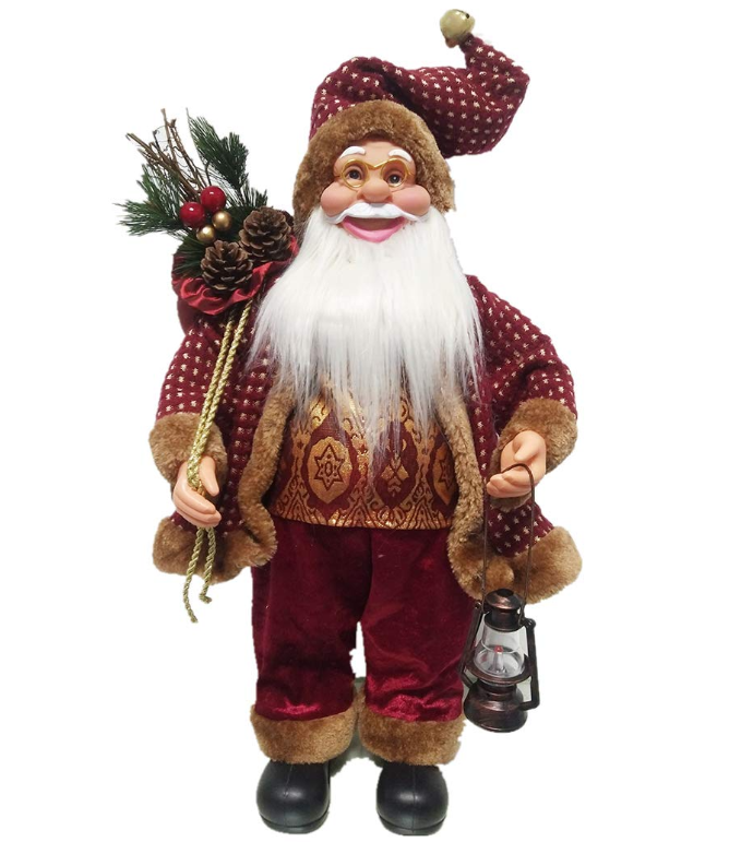 Figurina Mos Craciun cu crengute de brad si felinar, 45 CM