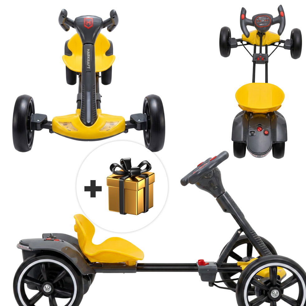 Kart Electric Copii 3-8 Ani | Motor 24V 8km/h | Roti EVA | Audio MP3 Claxon | Marsarier | 90 Min Autonomie | Galben | Cadou Surpriza