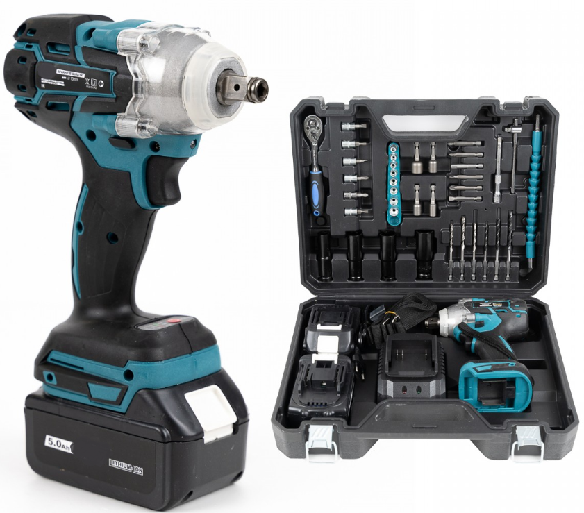 Cheie De Impact si Insurubat 380 Nm | 43 Accesorii Incluse | 2 Acumulatori 48V Li-Ion | Valiza 