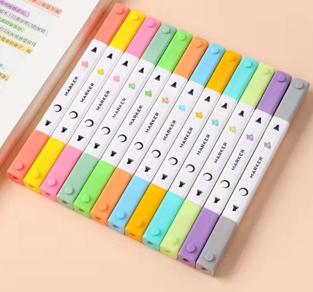 Set 12 evidentiatoare, Textmarker Highlighter, 2 Capete, Multicolor