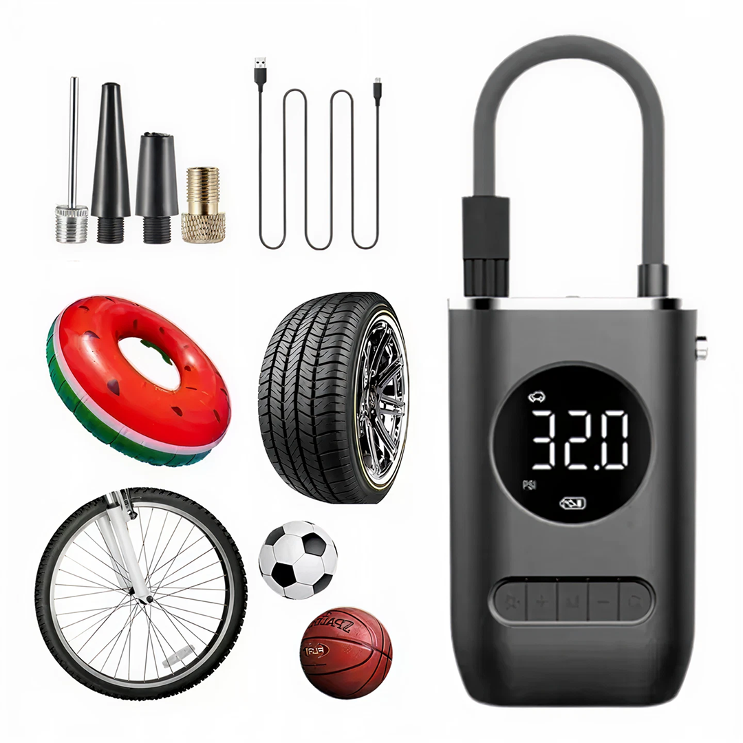 Compresor Electric Portabil | 10.3 Bar 150 PSI | Acumulator 4000mAh Oprire Automata Lanterna LED | Set Accesorii
