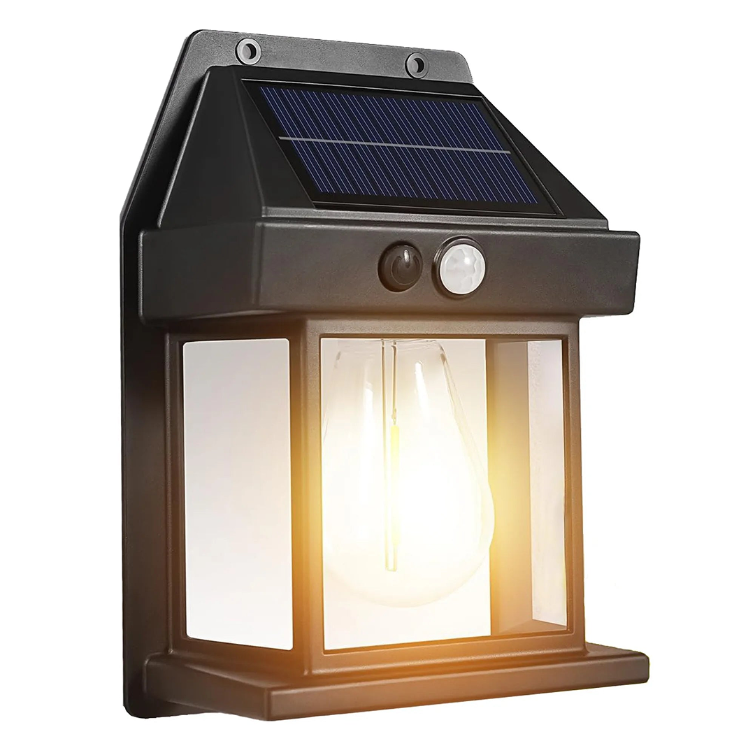 Lampa Solara de Perete LED | Design Felinar Exterior | Senzor Miscare si Crepuscul | IP65 | 12x57x17cm | Negru | Gradina Terasa