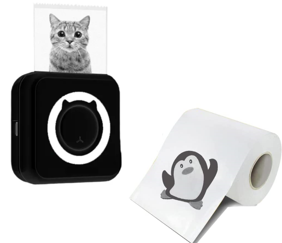  Pachet Mini imprimanta termica cu 1 rola hartie, Bluetooth, compatibila iOS/Android, imprimare APP, 1200 mAh 