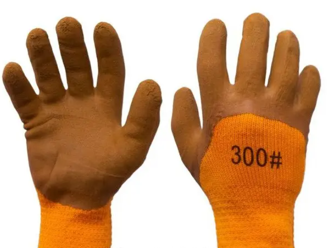 Manusi de lucru, tricot + latex, marime universala, portocaliu-maro Aden