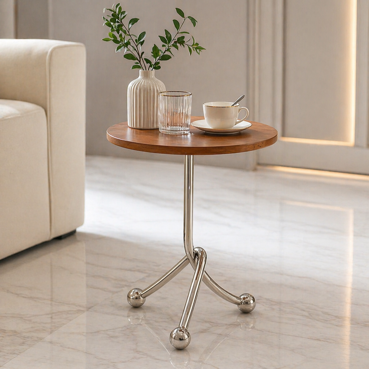 Masuta laterala rotunda crom 40x40x51 cm – design modern lucios, eleganta minimalista pentru living