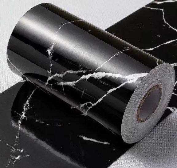 Plinta autoadeziva pentru pardoseala sau perete tip marmura NEAGRA, impermeabila, 10 x 500 cm