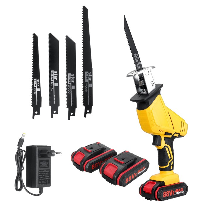 Mini fierastrau tip sabie portabil, 2 acumulatori  88Vf Li-ion, 4 lame incluse