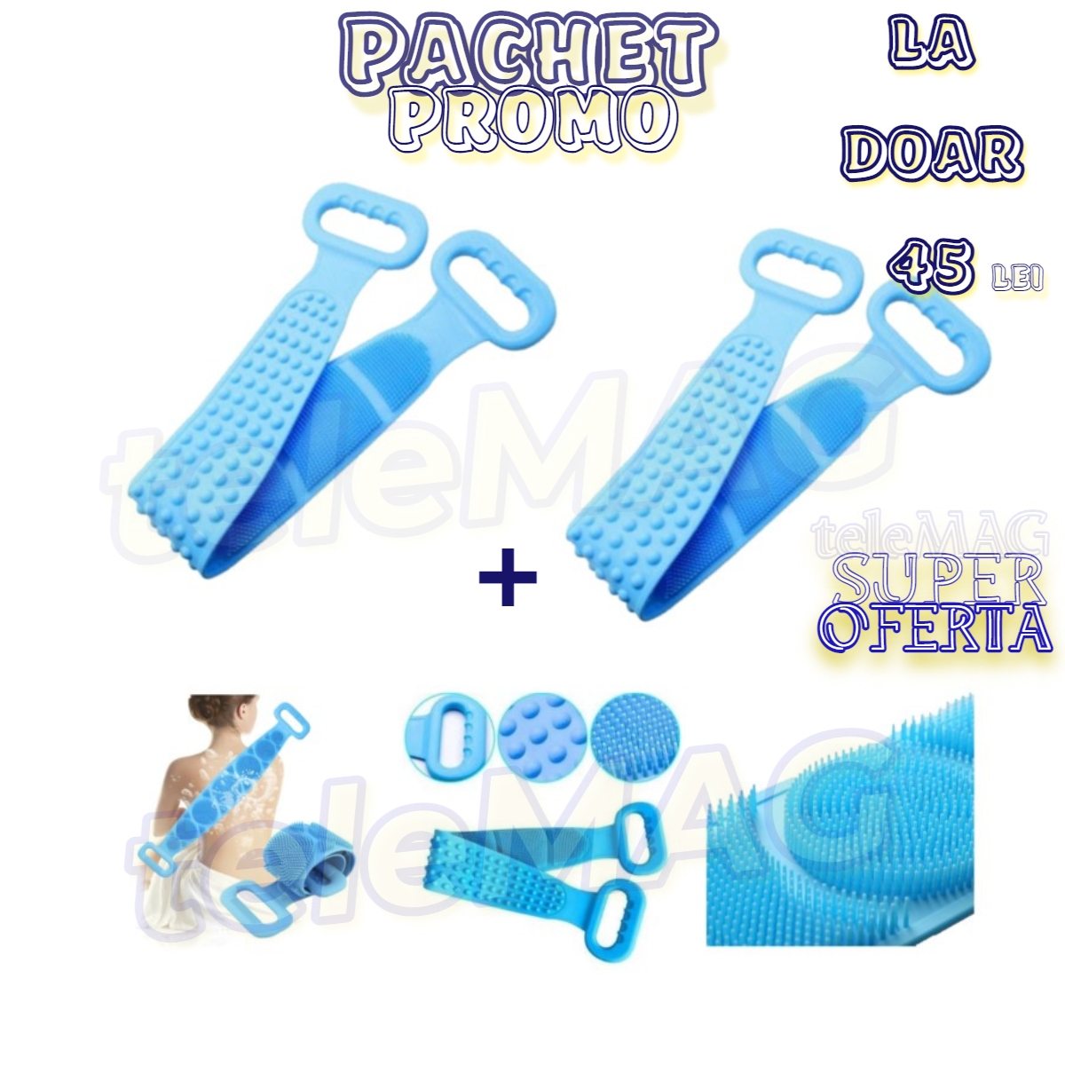  Pachet Promo : 3 x Banda pentru Masarea si Spalarea Spatelui din silicon