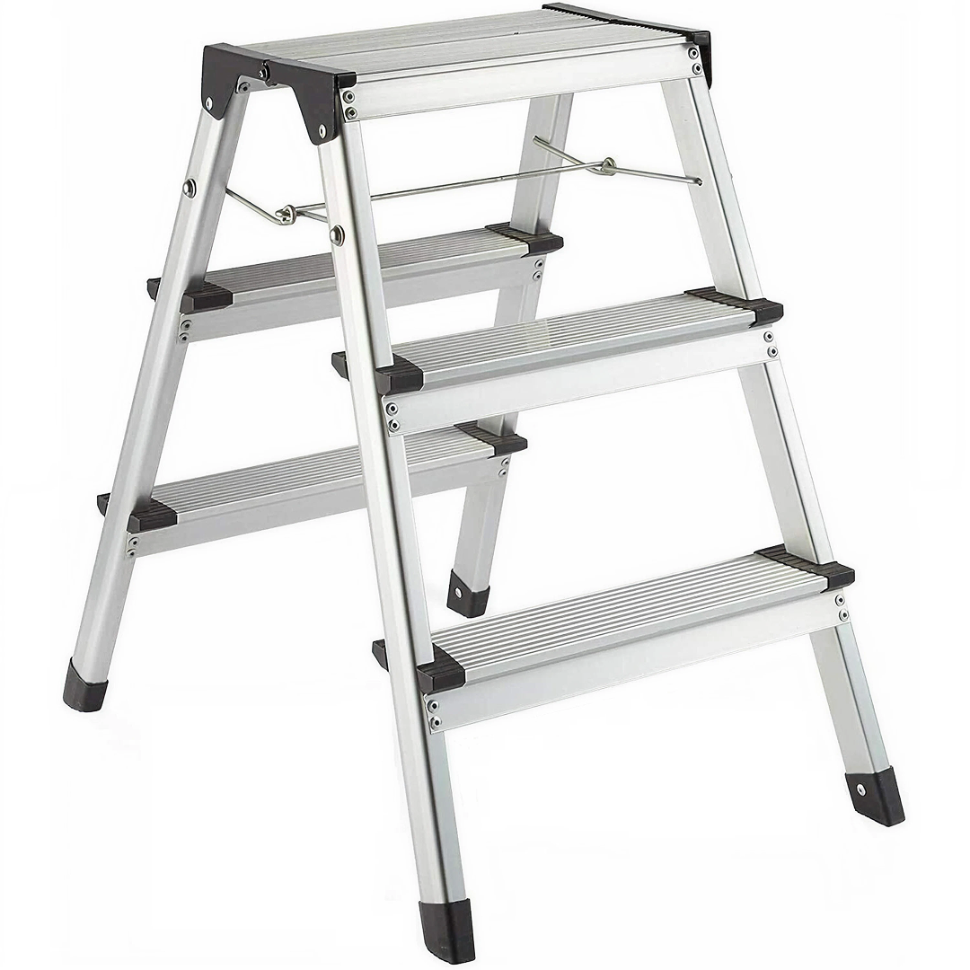 Scara Pliabila 3 Trepte Aluminiu | Inaltime 61cm | Sarcina 150kg | Antiderapanta | 2.7kg | Picioare Cauciuc | Casa Garaj Atelier | Depozitare Compacta