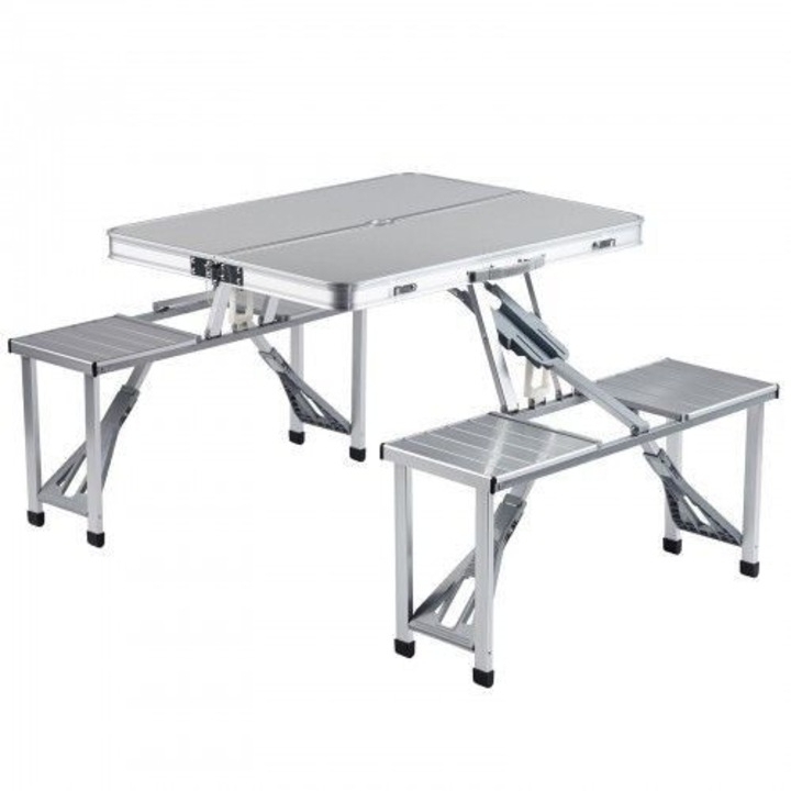 Masa Pliabila Picnic Cu 4 Scaune | Aluminiu Portabil Tip Valiza | Suport Umbrela | Rezistenta Apa