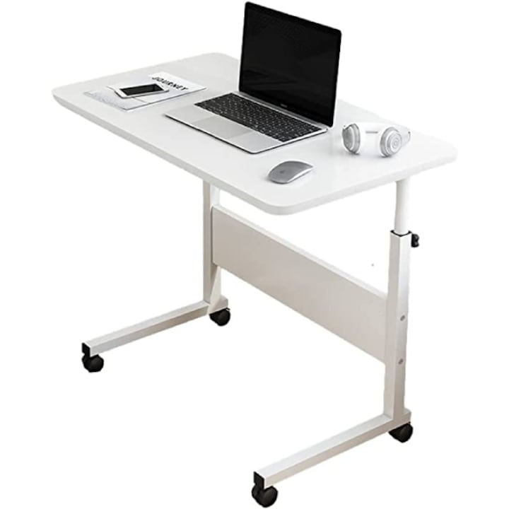 Masuta Laptop Reglabila Cu Roti 60x40 Cm | Cadru Metalic Blat MDF | Inaltime Ajustabila | Maro