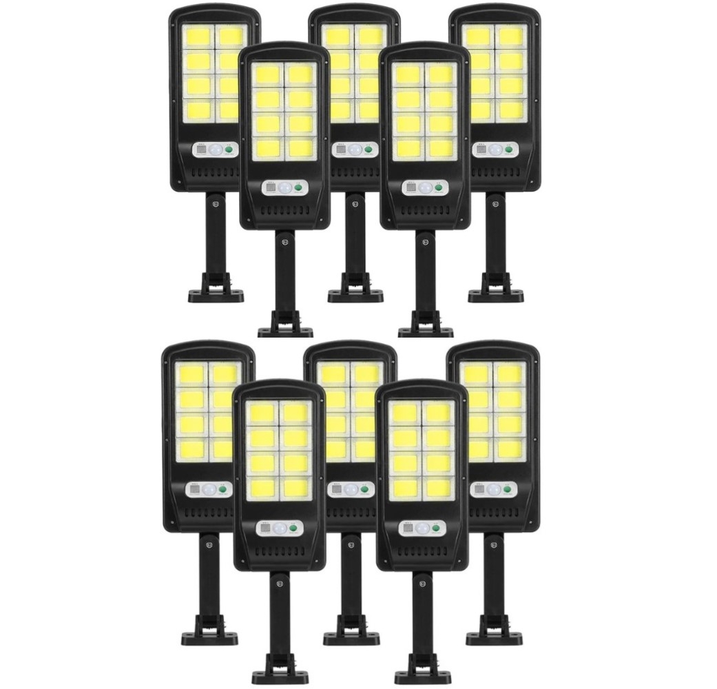 Set 10 Lampi solare stradale, cu senzor de miscare, putere 90 W, panou solar incorporat, cu functii multiple de setare a intensitatii luminoase si timpului de functionare Aden