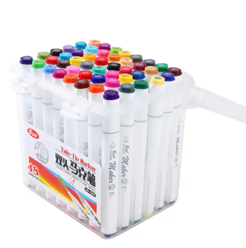 Set 48 markere pentru colorat cu 2 capete, Art Marker, Varf dublu, Cutie de transport
