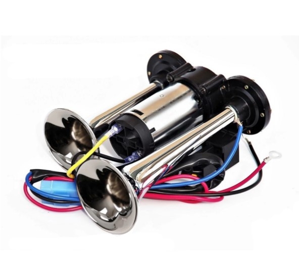 Claxon Auto Flexzon, cu 2 pipe Cromate si Compresor Integrat, Universal, Camion, TIR ,12V