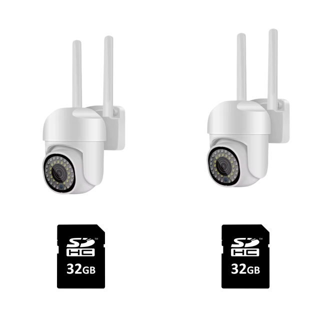Set 2 Camera Supraveghere pentru Exterior, Conexiune Wi-Fi, Full HD, 360°, IP66, Carduri Memorie Cadou