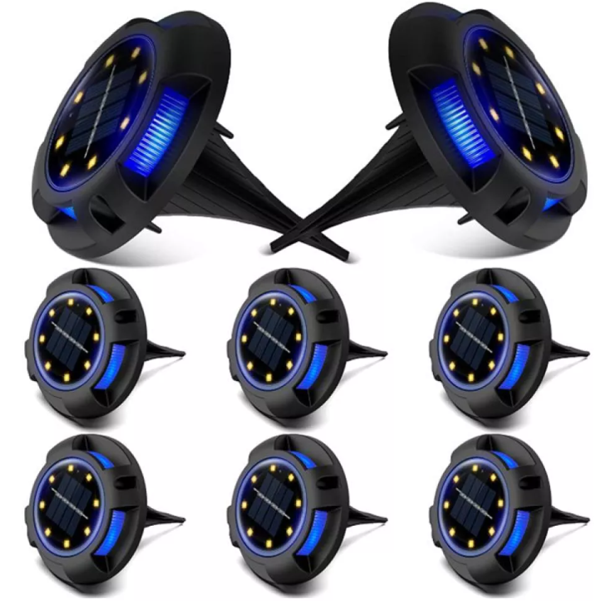Set 8 lampi solare tip spot pentru gradina, 8 leduri alb cald, buton ON/OFF