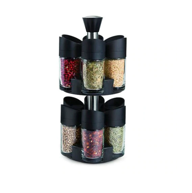 Set 12 recipiente pentru condimente cu suport rotativ