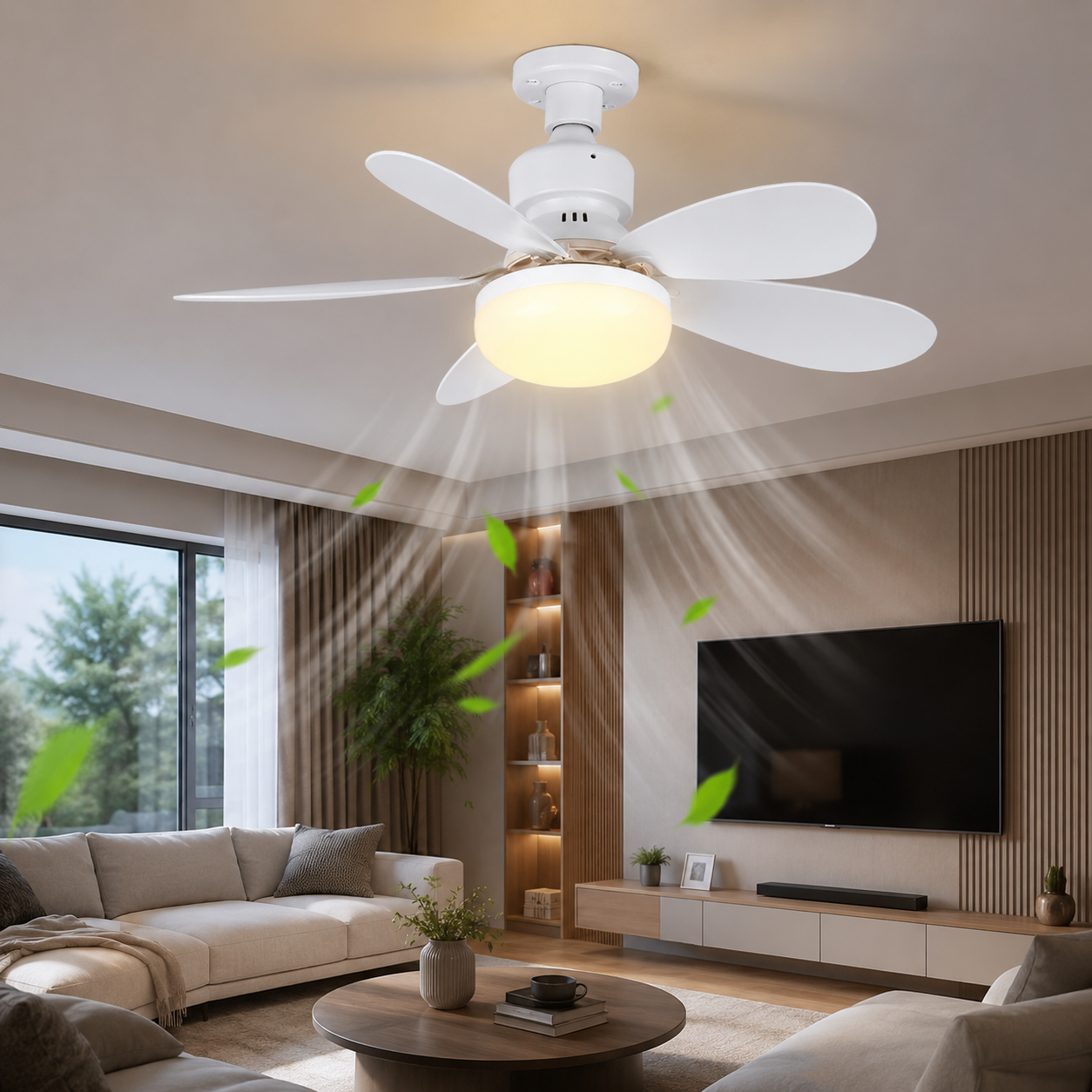 Ventilator LED de Tavan cu Telecomanda si Lumina Reglabila – 40W, Ultra Silentios, 3 Viteze, Timer Sleep, Design Modern Alb, 52 cm