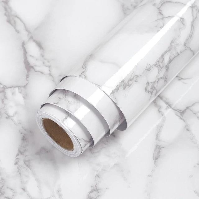 Folie imitatie marmura autoadeziva pentru bucatarie, baie, 60 x 300 cm, culoare alb Aden